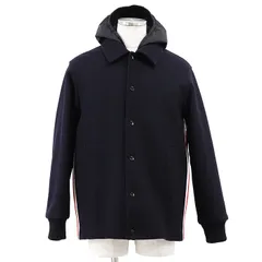 【極美品】GUCCI グッチ ブルゾン パデッド メルトン ボアライニング 46 メンズ 2018年製 ロゴ ボタン シェリーライン ウェブストライプ サイドライン ナイロンフード脱着可 ウール100% ジャケット アウター フード付属 ネイビー 紺 伊製のサムネイル