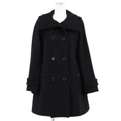 SALE【美品】BURBERRY LONDON バーバリーロンドン コート サイズ 38 レディース ダブルブレスト スタンドカラー エポレット 袖ベルト メルトン アウター ダークネイビー 紺 黒 日本製のサムネイル
