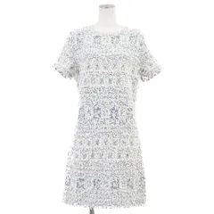 【美品】CHANEL シャネル ファンシーツイードワンピース サイズ 40 レディース P58577 リボンヤーン ラメ糸 COCOマーククリアボタン バックファスナー ショートスリーブ 半袖 ドレス ブルー系 青 イタリア製 カール・ラガーフェルド期のサムネイル