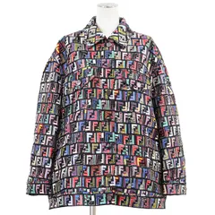 【新品同様】FENDI フェンディ トラッカージャケット サイズ 44 レディース 2017年製 FF ズッカ ジャカード スタッズ ロゴ マルチカラー サイドスリット アウター ガーメント付属 ブラック 黒 イタリア製のサムネイル