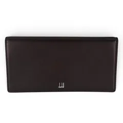 未使用品▲Dunhill ダンヒル カーフレザー ロゴ入り 二つ折り レザーウォレット 札入れ 長財布 ダークブラウン フランス製 メンズ 箱付き