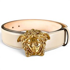 미품 ▲ VERSACE 베르사치 메두사 버클 가죽 벨트 아이보리 골드 쇠장식 90/36 이탈리아 제 남성