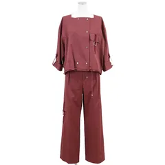 【美品】HERMES エルメス セットアップ サイズ 36 レディース 2020SS シャツジャケット カーゴパンツ シグネチャー ロゴ セリエボタン クルードセル コットン100％ ハンガー付属 ワインレッド 赤 フランス製のサムネイル