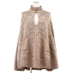 SALE【美品】Salvatore Ferragamo サルヴァトーレフェラガモ ケープ ニット x レザー サイズ M レディース ロゴ ガンチーニ  プルオーバー ウール100% トップス ベージュ イタリア製のサムネイル