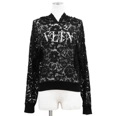 【極美品】Valentino ヴァレンチノ レイヤーパーカー サイズ表記不明 レディース レース フーディー VLTN ロゴ トップス ブラック 黒 イタリア製のサムネイル