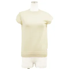 【美品】HERMES エルメス ニット カシミヤ100% フレンチスリーブ サイズ 34 レディース 2019SS ロゴ セリエボタン クルードセル ミドルゲージ ショートスリーブ 半袖 トップス アイボリー 英国製のサムネイル