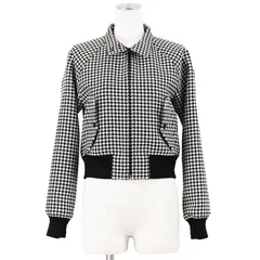 極美品】Christian Dior クリスチャンディオール ブルゾン サイズ 34 レディース ハウンドトゥース 千鳥格子柄 モノトーン 短丈 ジップアップ スタンドカラー アウター ハンガー付属 ホワイト ブラック 黒 白 イタリア製のサムネイル