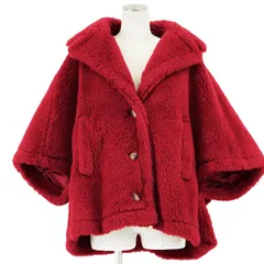 【極美品】MaxMara マックスマーラ テディベア ケープ サイズ ML レディース ボア ウール×アルパカ コート ポンチョ ジャケット 24147311416 アウター レッド 赤 イタリア製のサムネイル