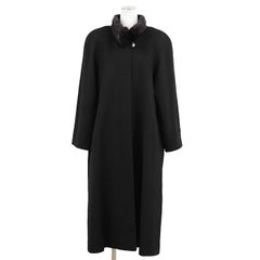SALE【極美品】BALMAIN バルマン ロングコート サイズ 9 レディース ミンクファー スタンドカラー ロゴ ボタンアウター ブラック 黒