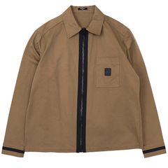 【SALE】BALMAIN バルマン シャツジャケット サイズ 39 メンズ ロゴ レザーパッチ ジップアップ アウター ライトブラウン 茶色 イタリア製