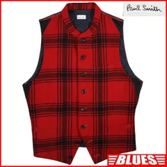 Paul Smith ポールスミス ベスト L 赤 レッド チェック ウール キュプラ ジレ 古着 メンズ ベストサイズL一覧←SEULB屋着古← TY4567のサムネイル