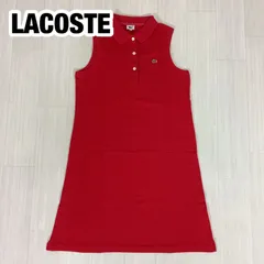 LACOSTE ラコステ ノースリーブ ポロシャツワンピース ひざ丈 サイズ42 レッド 赤 コットン鹿の子 総丈86cm 肩幅32.5cm 身幅(脇下)44cm 裾幅58cm Lサイズ相当【古着】のサムネイル