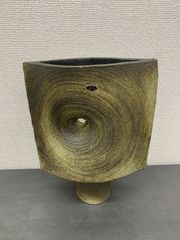山本鳳山 鋳銅 鶴亀図 重量約2.6㎏ 金象嵌 鶴亀文 花入 花瓶 花瓶 花器 
