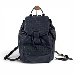 ボッテガヴェネタ　BOTTEGA VENETA 巾着型　リュックサック　バックパック　イントレチャートレザー　ネイビー　紺色のサムネイル