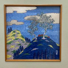 源右衛門窯 陶額 陶板画 額装 ラクダ 砂漠 月夜 共箱付き 有田焼