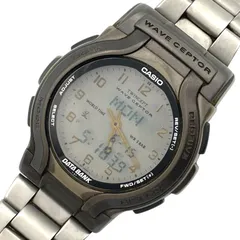 稼働/電波◎ カシオ ウェーブセプター データバンク CASIO WAVE CEPTOR DATA BANK WVA-200 腕時計 クォーツ 電波時計  2針 デジタル アナログ デジアナ グレー シルバー【a2】のサムネイル