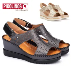 ピコリノス PIKOLINOS レディース レザー サンダル ウェッジソソール パンチング PK-752 本革 バックバンド 面ファスナー AGUADULCE W3Z-1623CLLC1 アグアドゥルセ スペイン ガンメタル シルバーのサムネイル