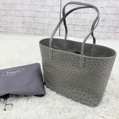 Takechi タケチ オーストリッチ ハンドバッグ エキゾチックレザー ダチョウ柄 グレー レディースのサムネイル