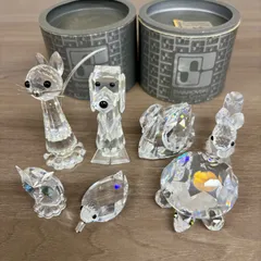 (o)2097 SWAROVSKI スワロフスキー クリスタルフィギュリンセット カットガラス クリスタルガラス 動物シリーズ コレクション 置物 インテリアアイテム 猫 犬 リス 白鳥 フクロウ アヒル 亀７点セットのサムネイル