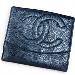 ❤CHANEL✨三つ折り財布♥キャビアスキン✨ブラック❤人気シリーズ✨美 