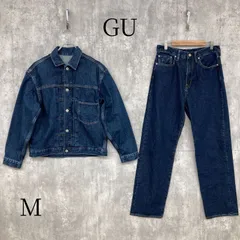 GU ジーユー 上下セットアップ デニムジャケット Gジャン ジーンズデニムパンツ 30 メンズM インディゴ ブルー 青紺 アメカジ カジュアル 春秋冬服 ストリート 定番綿100% ワンウォッシュ濃紺テーパードストレート スリムワイド