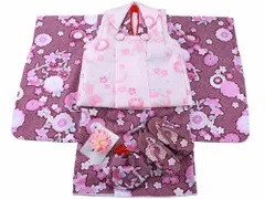 箱なし　七五三 3歳女の子 総柄 着物 8点セット 被布コートセット 紫着物 fk-140のサムネイル