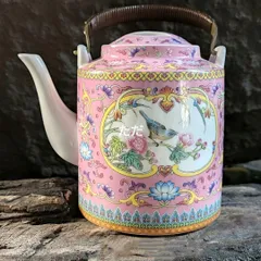 中国茶器 ピンク琺瑯彩かささぎ牡丹提梁壺 煎茶器 茶壺 茶道具 新商品未使用 中国茶器 ピンク琺瑯彩かささぎ牡丹提梁壺 煎茶器 茶壺 茶道具 新商品