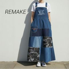 リリメイク☆Tシャツ デニムスカート ドッキング ロングワンピース【L