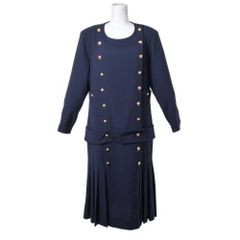 CHANEL 빈티지 울 원피스 코코 마크 버튼 24 개 포함