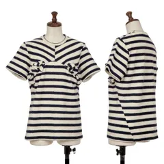 ジュンヤワタナベ コムデギャルソンJUNYA WATANABE COMME des GARCONS ウール縮絨リボンボーダーTシャツ アイボリー紺M位のサムネイル
