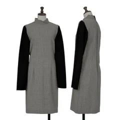 トリココムデギャルソンtricot COMME des GARCONS 袖ニット切替ハウンドトゥースワンピース 黒アイボリーMのサムネイル