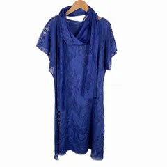 ミーイッセイミヤケ me ISSEY MIYAKE 2WAY レースワンピース 半袖 ひざ丈 ストール ベルト付 青 ブルーのサムネイル