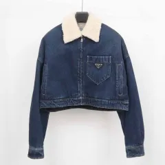 PRADA プラダ クロップド パデッド デニム ジャケット ネイビー GFB289 36サイズのサムネイル