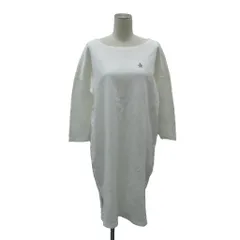 マンシングウェア MUNSINGWEAR ワンピース L 白 ホワイト ラウンドネック 長袖 サイドスリット ひざ丈 /YS9 ■ECB005のサムネイル
