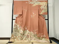 平和屋着物●訪問着　駒刺繍　枝花文　金彩　ロング丈　正絹　逸品　CABG0426yc