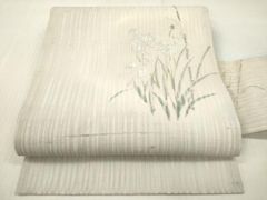 E5 夏物 絽綴 花模様 金銀糸 白 太鼓 正絹 薄物 絽 紗 名古屋帯 16