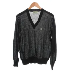 マンシングウェア MUNSINGWEAR 美品 ニット セーター L 黒 ブラック Vネック ロゴ刺繍 長袖 ウール /NL ■ECF005のサムネイル