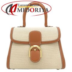 DELVAUX デルヴォー ブリヨンPM ハンドバッグ キャンバスxレザー ナチュラル タン レディース/353335【未使用】
