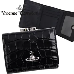 Vivienne Westwood ヴィヴィアンウエストウッド 三つ折り財布 がま口 ウォレット レザー クロコ型押し エンボス パスケース付き エナメル ブラック 5115002MW