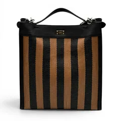 FENDI フェンディ ペカン ピーカブー エックスライト ラフィア×レザー 2WAYハンドバッグ ブラック×ブラウン 7VA447 メンズ ハンドバッグのサムネイル