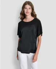 ダナ キャラン ニューヨーク レディース トップス シャツ クルーネック DKNY Womens Crewneck Short Sleeve TShirt Black ブラックのサムネイル