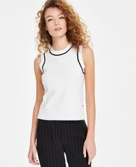 カール ラガーフェルド レディース アウター ニット・セーター ノースリーブ コントラスト KARL LAGERFELD PARIS Womens ContrastTrim Sleeveless Swのサムネイル
