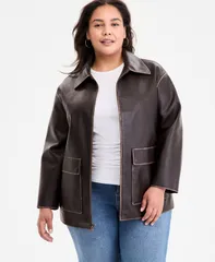 ビーシービージーマックスアズリア レディース アウター ジャケット・ブルゾン プラスサイズ コート レザー BCBGMAXAZRIA Plus Size ZipFront FauxLeather Coのサムネイル