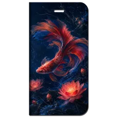 iPhone対応 スマホ 手帳型ケース 夏 闘魚 金魚 ベタ 睡蓮 トロピカル 漆黒 メンズ ダーク 夏 ギフトスマホケース スタンド 【iPhone17 / iPhone16 他 iPhone各機種対応】 |iasmmn05のサムネイル