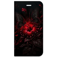iPhone対応 スマホ 手帳型ケース 夏 ハイビスカス 黒揚羽蝶 漆黒 ストリート ギフトスマホケース スタンド 【iPhone17 / iPhone16 他 iPhone各機種対応】 |iasmmn06のサムネイル