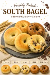 【初回限定10セット】お一人様1セット限りの特別先着順」　冷凍ベーグル5種セット　プレーン　雪しお　チョコ　黒糖　黒糖チョコのサムネイル