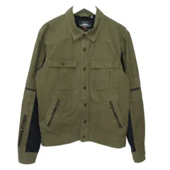 ハーレーダビッドソン HARLEY DAVIDSON GENUINE MOTORCLOTHES 長袖 コットンキャンバスジャケット ロゴ ツートン Sサイズ カーキ ブラック E1215062539 0107のサムネイル