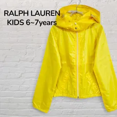 ラルフローレン　RALPH LAUREN　ウィンドブレーカー　ジップアップパーカー　ナイロンジャケット 　キッズ　6X　6歳　7歳　120　130　黄色　イエロー　春アウター　フード付き　ユニセックス　韓国　古着のサムネイル