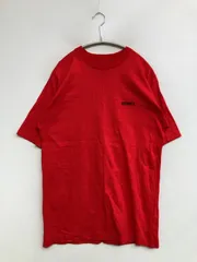 Tシャツ/カットソー レッド 無地 前面プリント ワンポイント ミドル丈 半袖 クルーネック(丸首) メンズ レディース