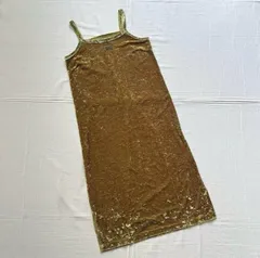 完売品　archive　アーカイブ古着　stussy　ステューシー　ベロア生地　キャミソール型　ロングワンピース　ショーンフォントロゴ刺繍　裾スリット　マスタードイエロー系　S　Y2K　平成ギャル　グランジ　velour camisole long dressのサムネイル